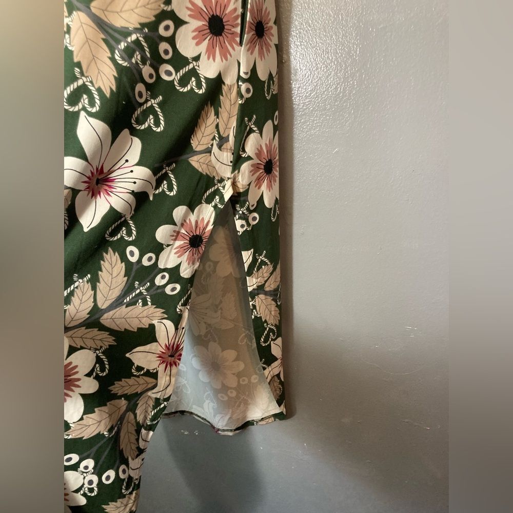 Green floral short sleeve Side Slit maxi Dress - Picture 3 of 5